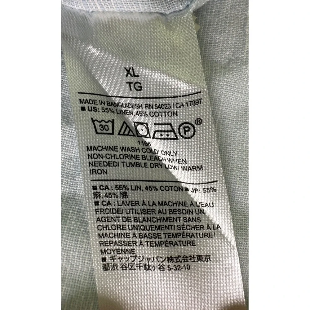 Banana Republic Mens XL‎ Linen Slim Fit Blue Short Sleeve Casual Shirt